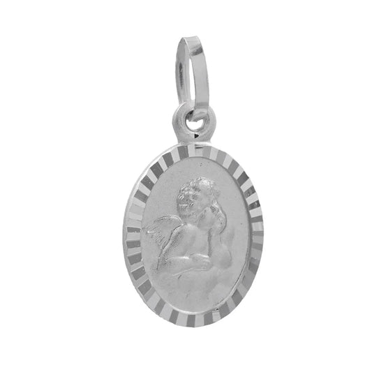 Anhänger oval 14mm mit Engel diamantiert Silber 925/000 rhodiniert - MeinSchmuckShop