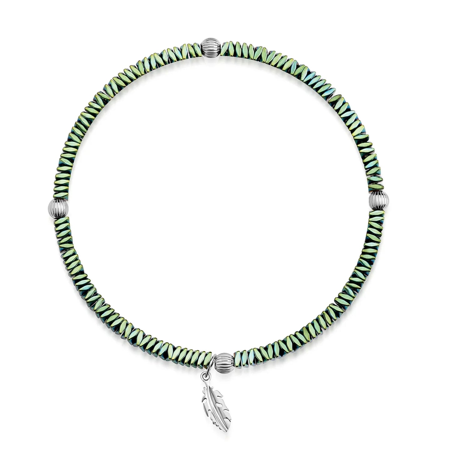 Armband aus Hämatit mit 4 Kugeln und 1 Feder Silber 925/000 rhodiniert - MeinSchmuckShop