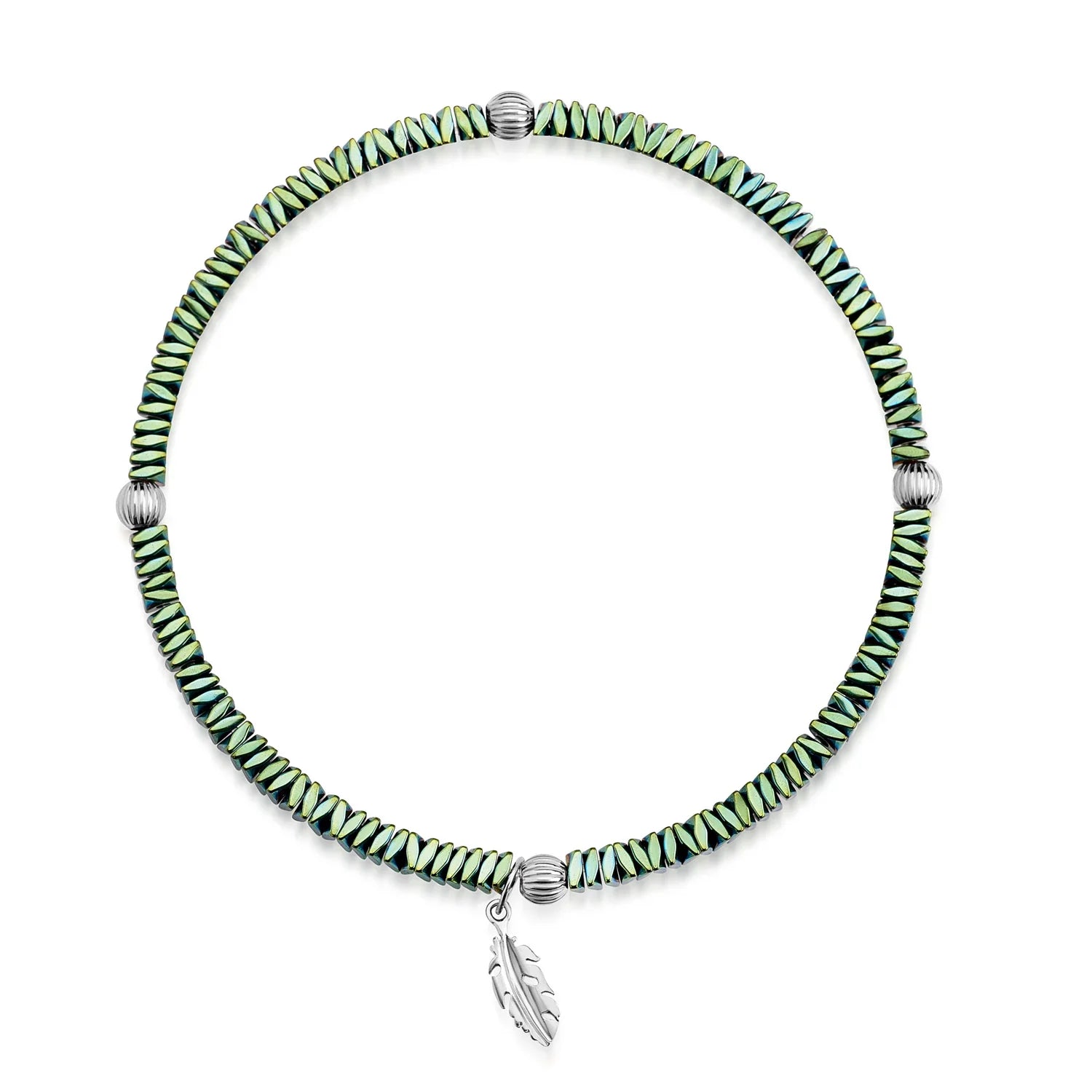 Armband aus Hämatit mit 4 Kugeln und 1 Feder Silber 925/000 rhodiniert - MeinSchmuckShop