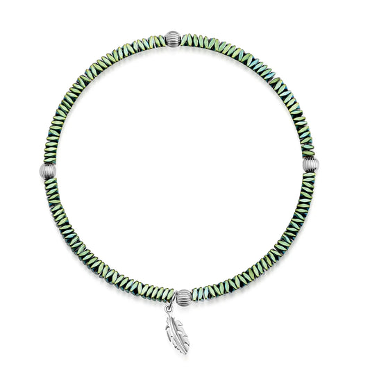 Armband aus Hämatit mit 4 Kugeln und 1 Feder Silber 925/000 rhodiniert - MeinSchmuckShop