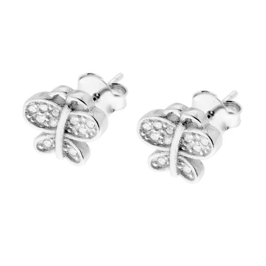 Ohrringe Schmetterling mit weißen Zirkonien aus 925er Silber, rhodiniert. - MeinSchmuckShop