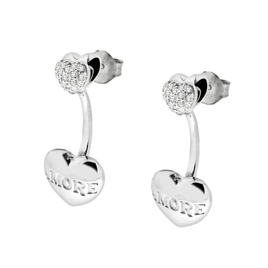 Ohrringe Liebe mit weißen Zirkonen und Herz mit rotem Emaille aus 925er Silber, rhodiniert. - MeinSchmuckShop