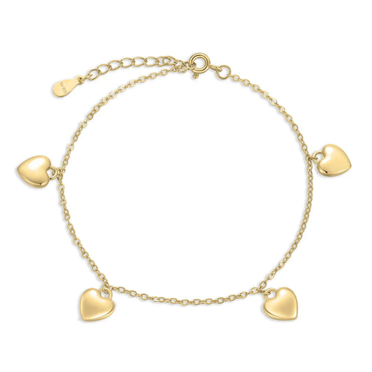 Armband mit 4 Herzanhänger Silber 925/000 vergoldet - MeinSchmuckShop