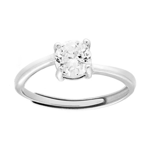 Solitärring mit weißem Cubic Zirconia, Größe 6 mm, Silber 925 rhodiniert (galvanisch). - MeinSchmuckShop