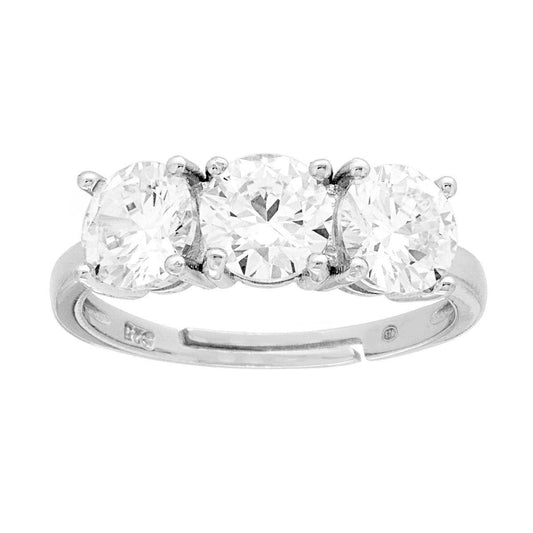 Trilogie-Ring mit weißen Cubic Zirconia, Größe 6, aus 925er Silber, rhodiniert. - MeinSchmuckShop