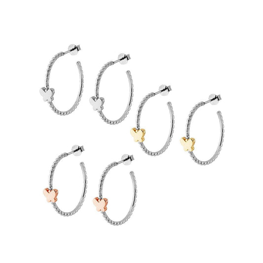 Ohrringe in Kreisform mit Locken und Schmetterling, galvanisch Roségold oder Rhodium auf 925er Silber, rhodiniert. - MeinSchmuckShop
