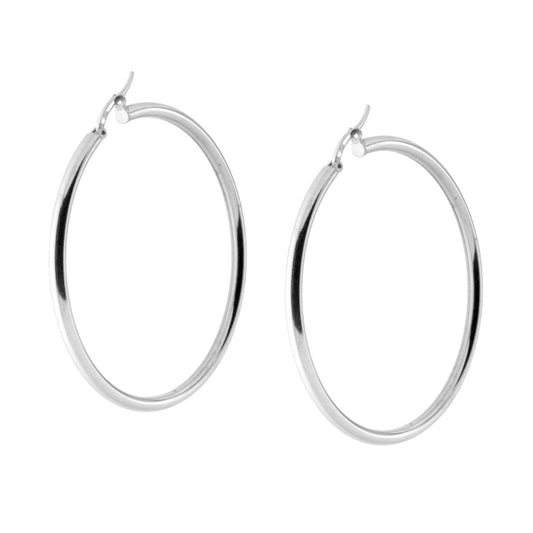 Ohrringe aus glatten Kreisen Ø46 mm mit Stange 3,1 mm aus 925er Silber, galvanisch rhodiniert. - MeinSchmuckShop