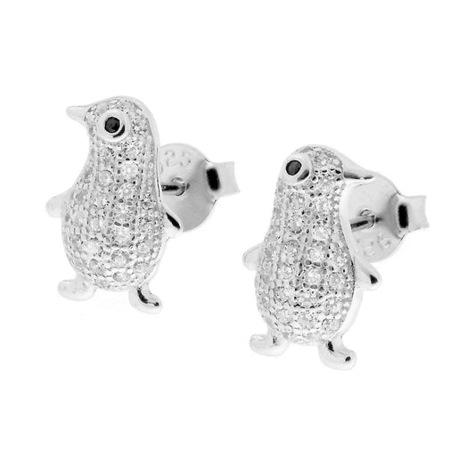 Ohrringe Pinguin mit weißen Zirkonien aus 925er Silber, rhodiniert - MeinSchmuckShop