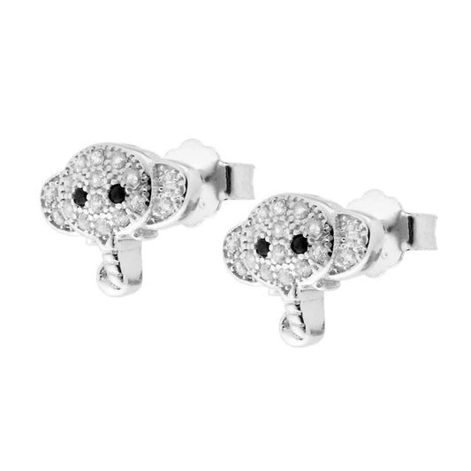 Ohrstecker Elefant mit weißen Zirkonen aus Silber 925, Rhodiumgalvanik - MeinSchmuckShop