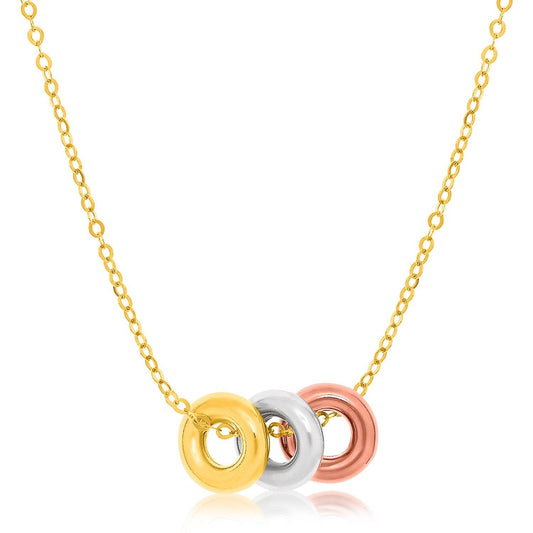 14k Tri-Color Gold Chain Necklace with Three Open Circle Accents - MeinSchmuckShop