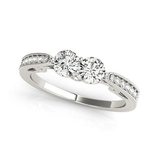 Two Stone Diamond Ring With Milgrain Design In 14k White Gold (3/4 cttw) - MeinSchmuckShop