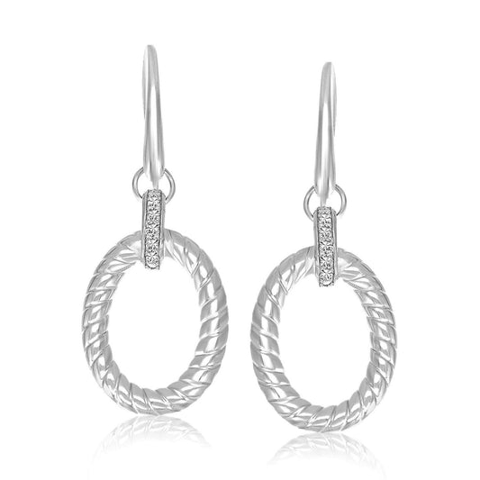 Sterling Silver Rhodium Finished Diamond Embellished Oval Rope Drop Earrings - MeinSchmuckShop