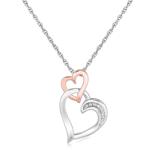 Sterling Silver Cascading Dual Heart Diamond Accented Pendant (.02 cttw) - MeinSchmuckShop
