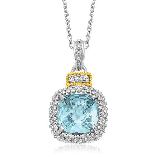 18k Yellow Gold & Sterling Silver Popcorn Sky Blue Topaz and Diamond Pendant - MeinSchmuckShop