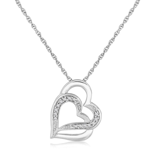 Sterling Silver Dual Heart Motif Pendant with Diamonds (.06 cttw) - MeinSchmuckShop