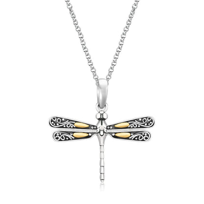 18k Yellow Gold and Sterling Silver Pendant in a Dragonfly Design - MeinSchmuckShop