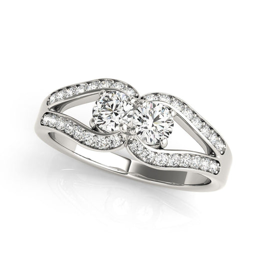 Two Stone Split Shank Design Diamond Ring in 14k White Gold (3/4 cttw) - MeinSchmuckShop