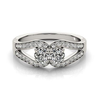 Two Stone Split Shank Design Diamond Ring in 14k White Gold (3/4 cttw) - MeinSchmuckShop