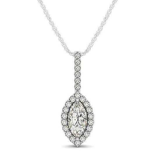 Marquis Shape Diamond Halo Pendant in 14k White Gold (2/3 cttw) - MeinSchmuckShop