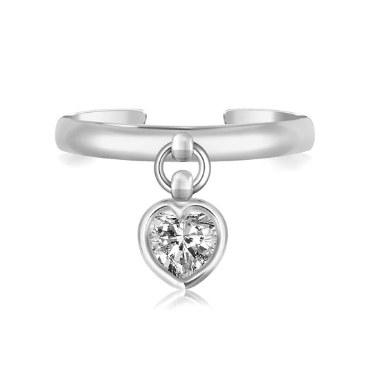 Sterling Silver Rhodium Finished Heart Cubic Zirconia Charm Toe Ring - MeinSchmuckShop