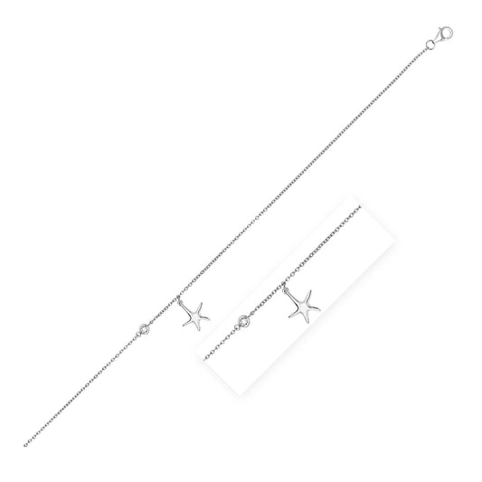 Sterling Silver Anklet with Starfish Charm and Cubic Zirconia - MeinSchmuckShop