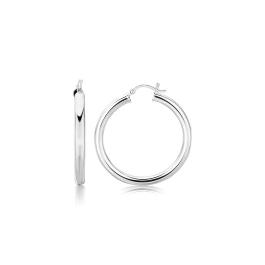 Sterling Silver Thick Rhodium Plated Polished Hoop Style Earrings (4x35mm) - MeinSchmuckShop