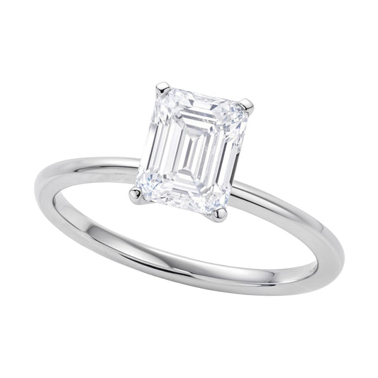 1 1/2 Carat Emerald Lab Grown IGI G/VS1 Diamond Solitaire Ring in Sterling Silver - MeinSchmuckShop