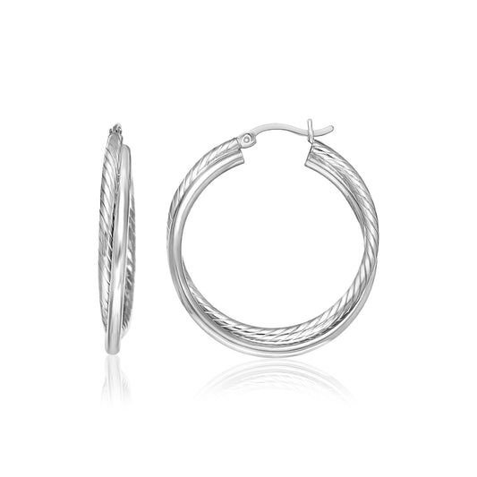 Sterling Silver Ridged Hoop Earrings with Textured Design - MeinSchmuckShop