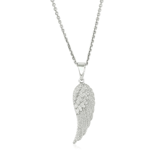 Sterling Silver with Large Textured Angel Wing Pendant - MeinSchmuckShop