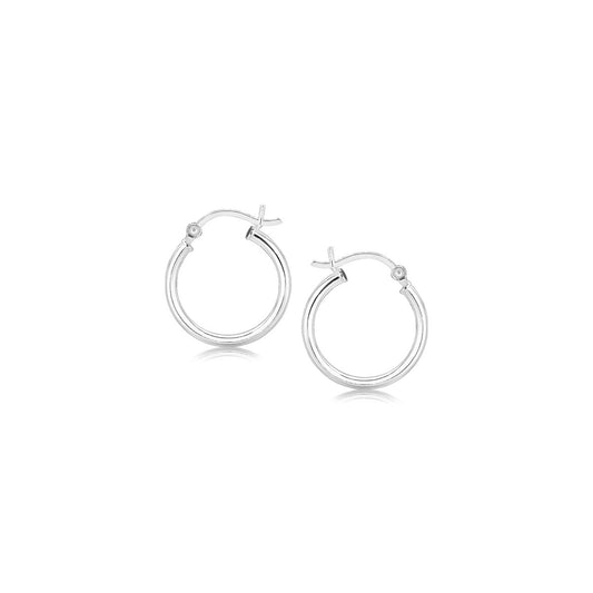 Polished Sterling Silver and Rhodium Plated Hoop Earrings (2x15mm) - MeinSchmuckShop