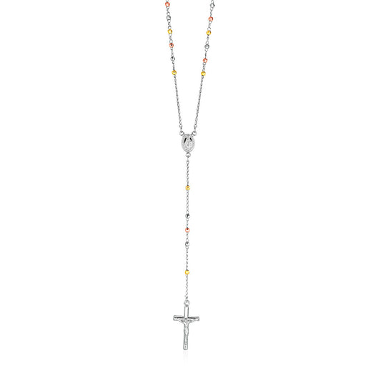Three Toned Rosary Chain and Bead Necklace in Sterling Silver - MeinSchmuckShop