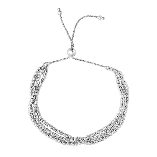 Adjustable Three-Strand Bead Bracelet in Sterling Silver (1.00 mm) - MeinSchmuckShop