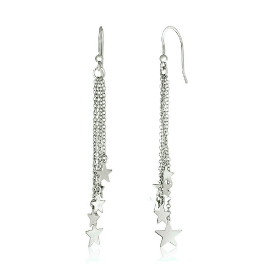 Sterling Silver Tassel Earrings with Polished Stars - MeinSchmuckShop