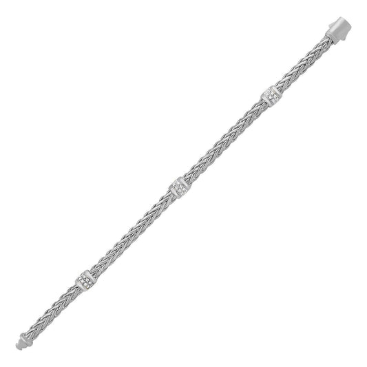 Polished Woven Rope Bracelet with Diamond Accents in 14k White Gold - MeinSchmuckShop
