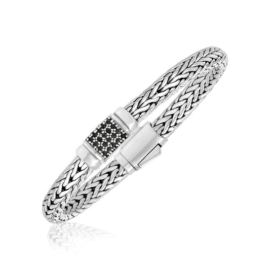 Sterling Silver Weave Style Bracelet with Black Sapphire Accents (7.10 mm) - MeinSchmuckShop