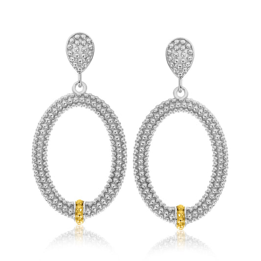 18k Yellow Gold & Sterling Silver Open Oval Motif Popcorn Earrings - MeinSchmuckShop