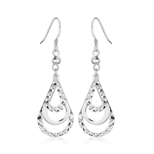 Sterling Silver Textured Graduated Open Teardrop Dangling Style Earrings - MeinSchmuckShop