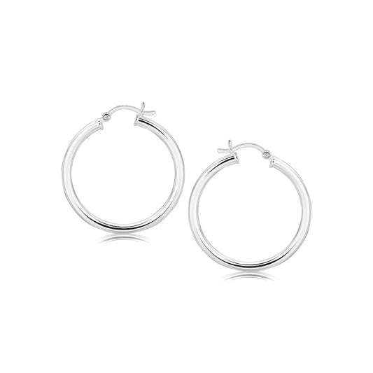 Sterling Silver Hoop Style Earrings with Polished Rhodium Plating (3x30mm) - MeinSchmuckShop