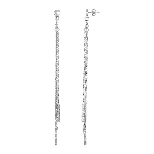 Long Chain Tassel and Textured Bar Drop Earrings in Sterling Silver - MeinSchmuckShop