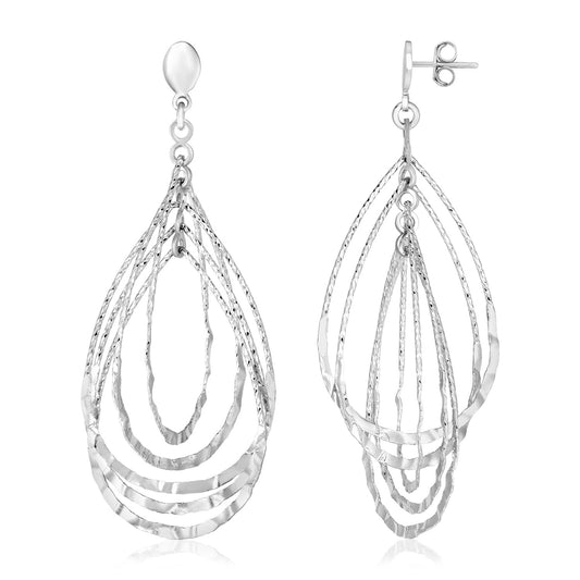 Sterling Silver Textured Teardrop Motif Dangle Earrings - MeinSchmuckShop