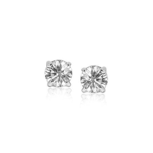 Sterling Silver Stud Earrings with White Hue Faceted Cubic Zirconia(5mm) - MeinSchmuckShop