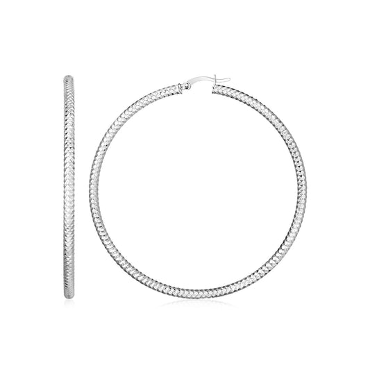 Sterling Silver Large Hoop Earrings with Braid Texture(3x35mm) - MeinSchmuckShop