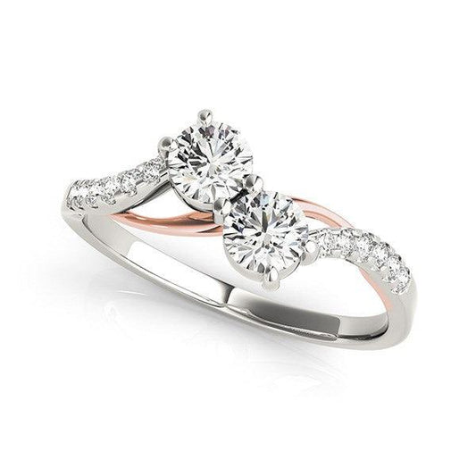 Two Stone Diamond Ring with Curved Band in 14k White And Rose Gold (5/8 cttw) - MeinSchmuckShop