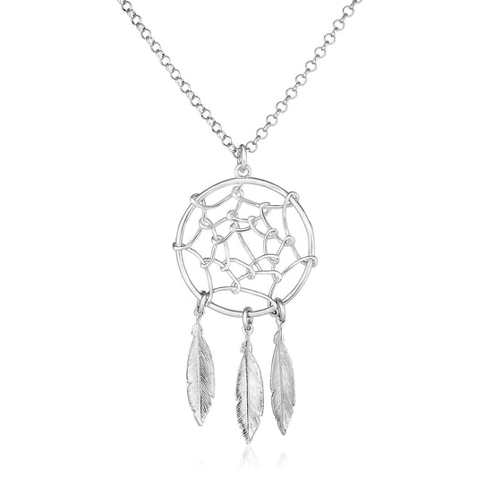 Sterling Silver 17 inch Necklace with Dream Catcher Pendant - MeinSchmuckShop