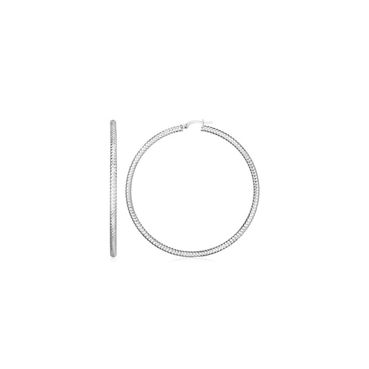 Sterling Silver Large Hoop Earrings with Braid Texture(3x20mm) - MeinSchmuckShop