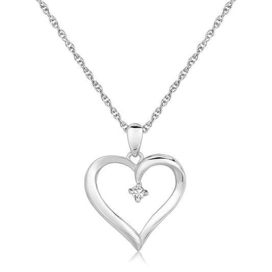 Sterling Silver Diamond Embellished Open Heart Pendant (.03 cttw) - MeinSchmuckShop