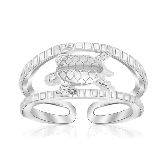 Sterling Silver Rhodium Plated Open Toe Ring with a Turtle Accent - MeinSchmuckShop
