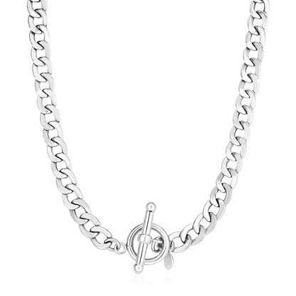 Sterling Silver Polished Wide Link Toggle Necklace - MeinSchmuckShop