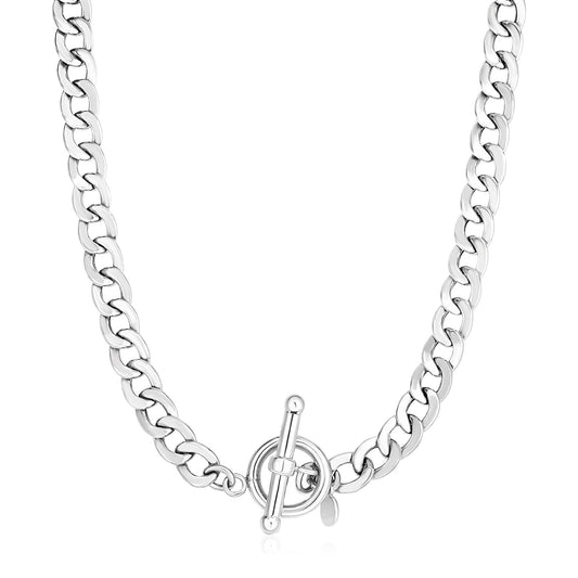Sterling Silver Polished Wide Link Toggle Necklace - MeinSchmuckShop
