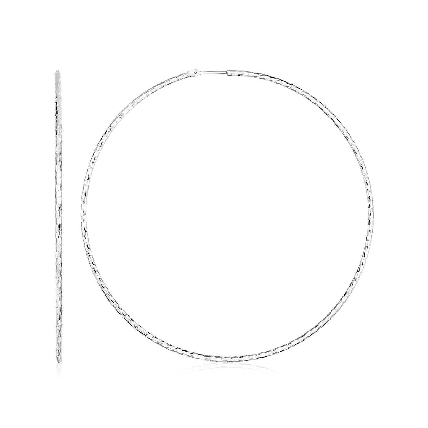 Sterling Silver Large Textured Round Hoop Earrings(1.6x60mm) - MeinSchmuckShop